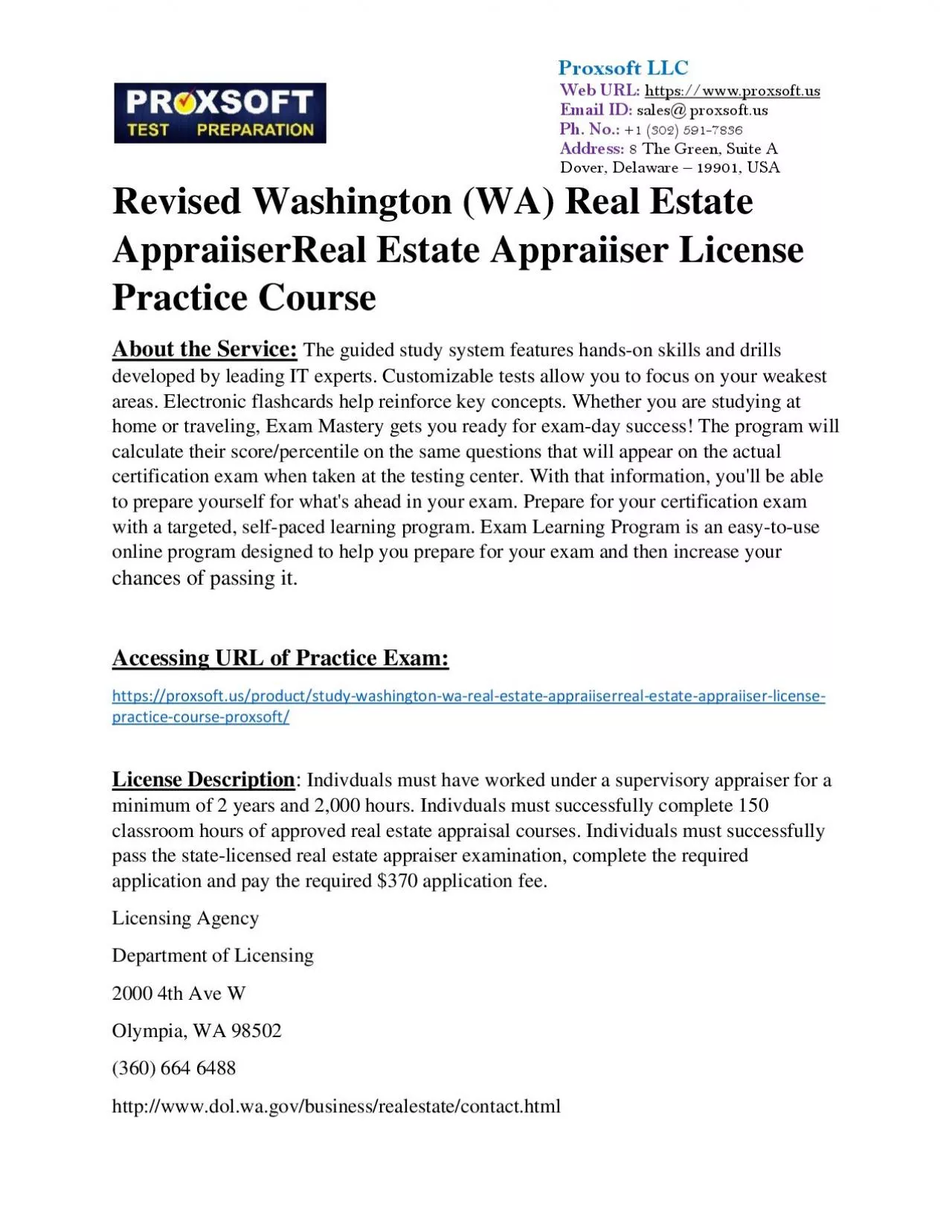 Revised Washington (WA) Real Estate AppraiiserReal Estate Appraiiser License Practice