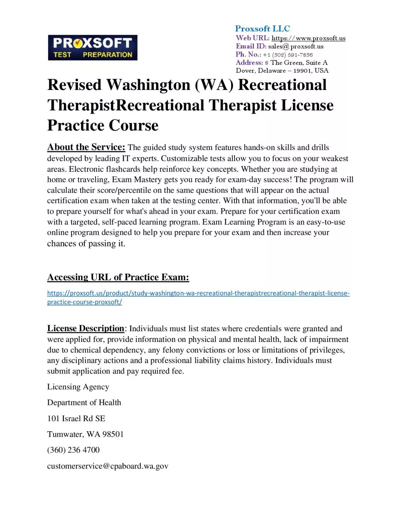 PDF-Revised Washington (WA) Recreational TherapistRecreational Therapist License Practice