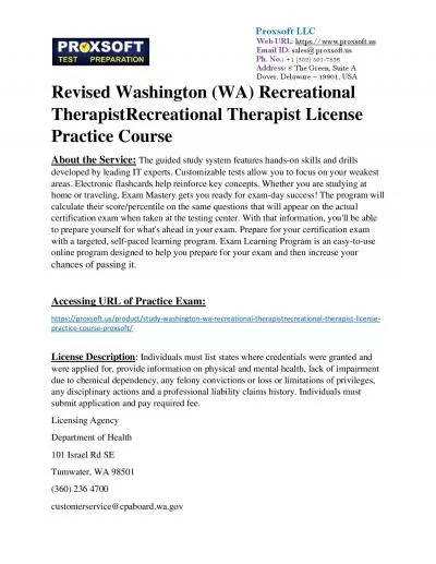 Revised Washington (WA) Recreational TherapistRecreational Therapist License Practice