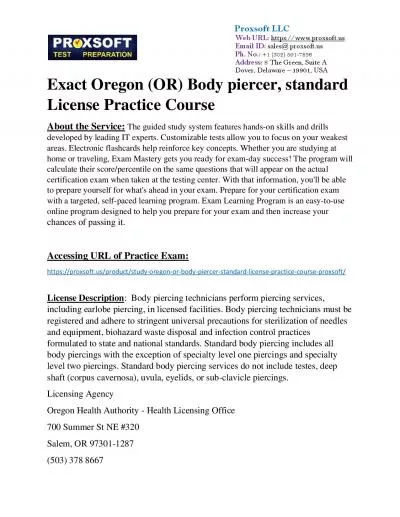 Exact Oregon (OR) Body piercer, standard License Practice Course