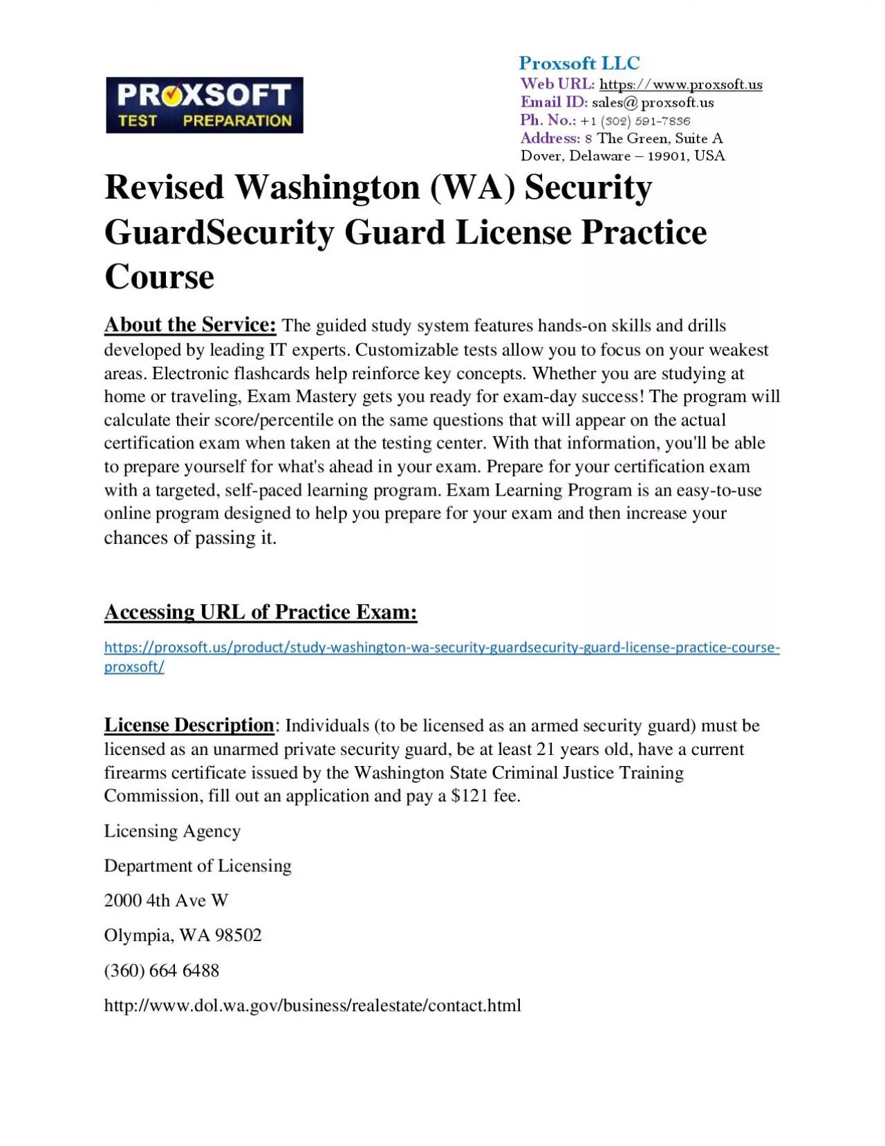 PDF-Revised Washington (WA) Security GuardSecurity Guard License Practice Course