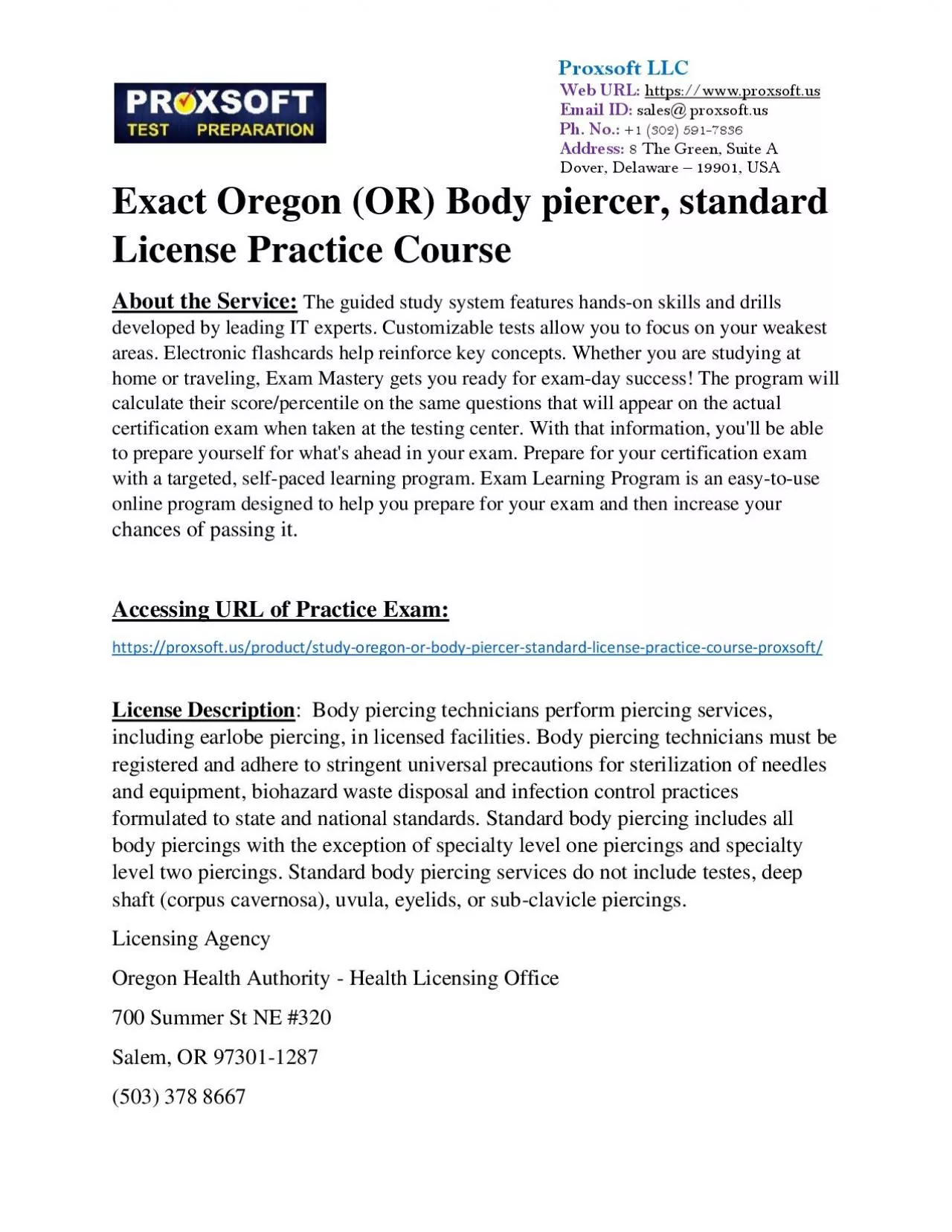 PDF-Exact Oregon (OR) Body piercer, standard License Practice Course