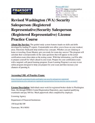 Revised Washington (WA) Security Salesperson (Registered Representative)Security Salesperson