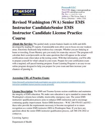 Revised Washington (WA) Senior EMS Instructor CandidateSenior EMS Instructor Candidate