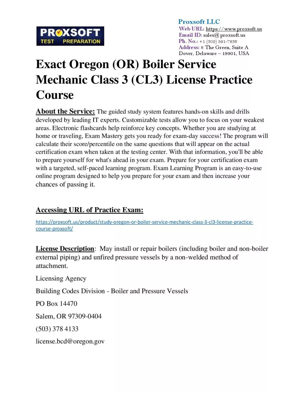 Exact Oregon (OR) Boiler Service Mechanic Class 3 (CL3) License Practice Course