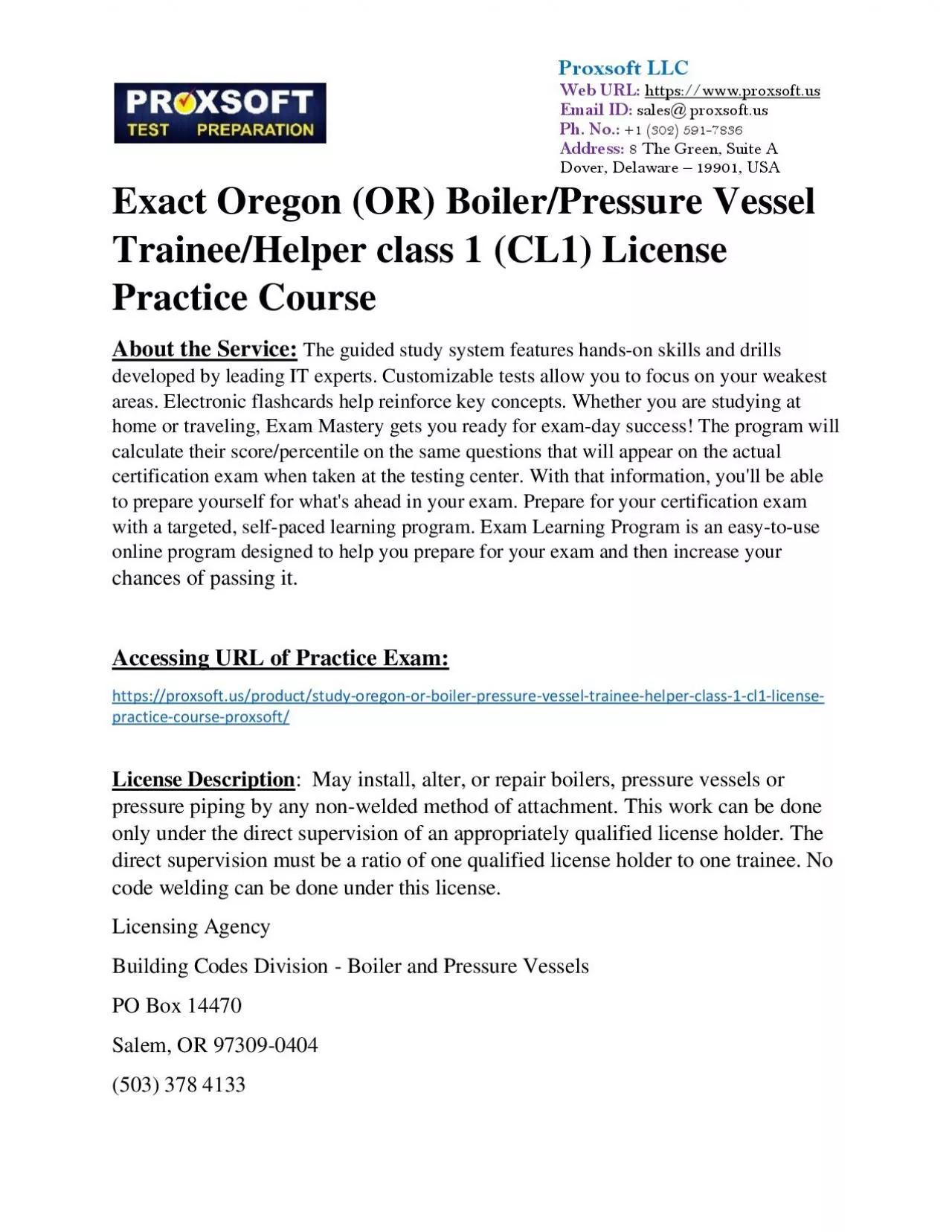 PDF-Exact Oregon (OR) Boiler/Pressure Vessel Trainee/Helper class 1 (CL1) License Practice