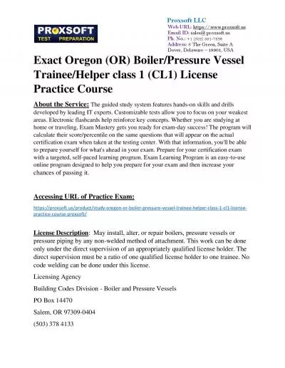 Exact Oregon (OR) Boiler/Pressure Vessel Trainee/Helper class 1 (CL1) License Practice Course