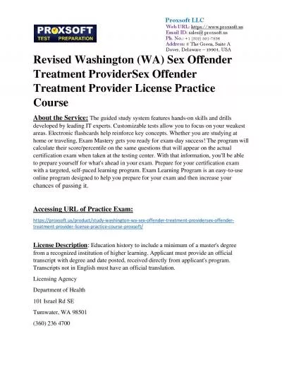 Revised Washington (WA) Sex Offender Treatment ProviderSex Offender Treatment Provider