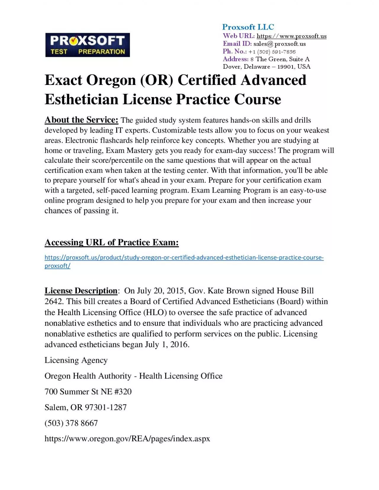 PDF-Exact Oregon (OR) Certified Advanced Esthetician License Practice Course