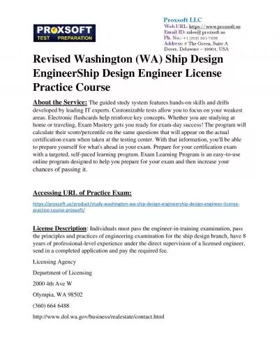 Revised Washington (WA) Ship Design EngineerShip Design Engineer License Practice Course