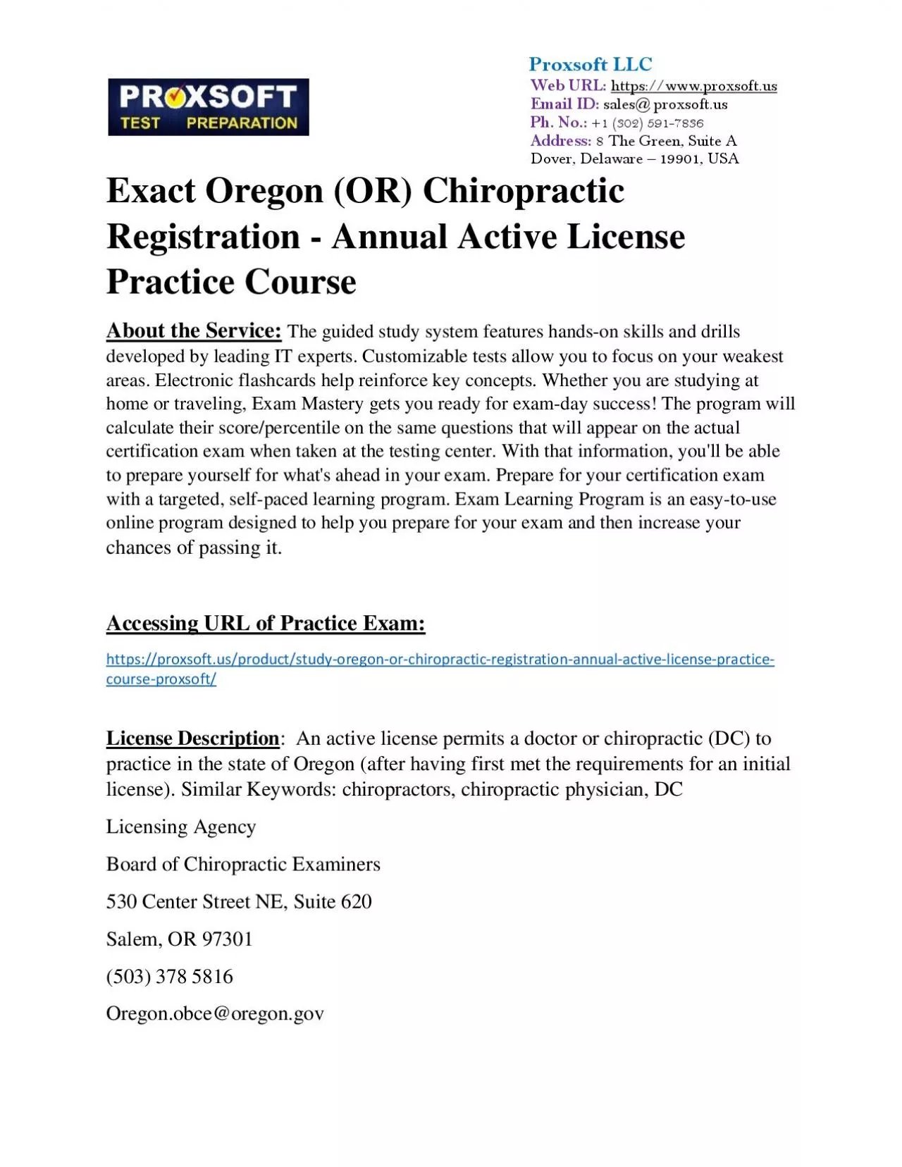 PDF-Exact Oregon (OR) Chiropractic Registration - Annual Active License Practice Course