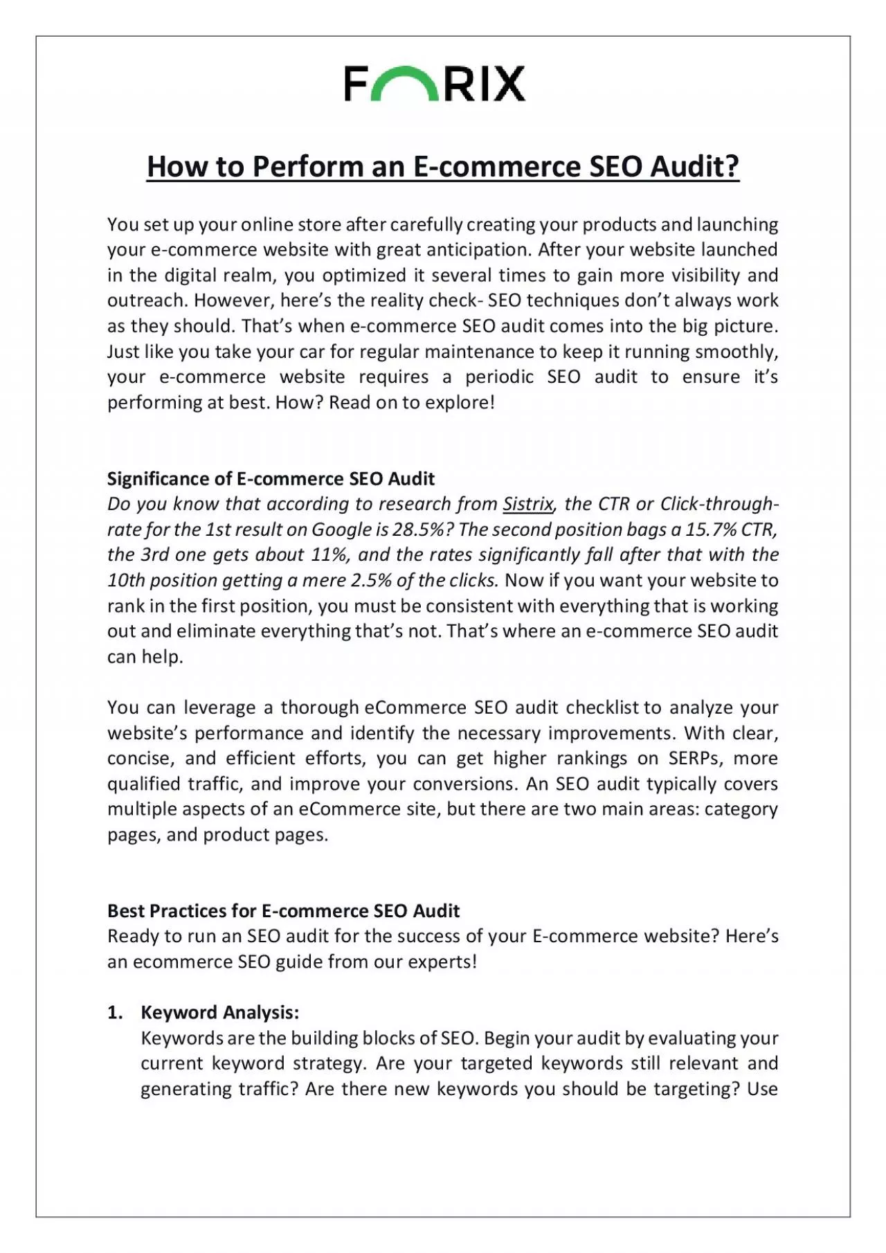 How to Perform an E-commerce SEO Audit? Forix