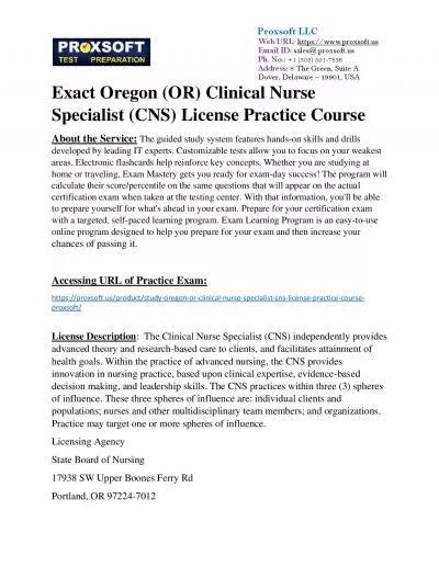 Exact Oregon (OR) Clinical Nurse Specialist (CNS) License Practice Course