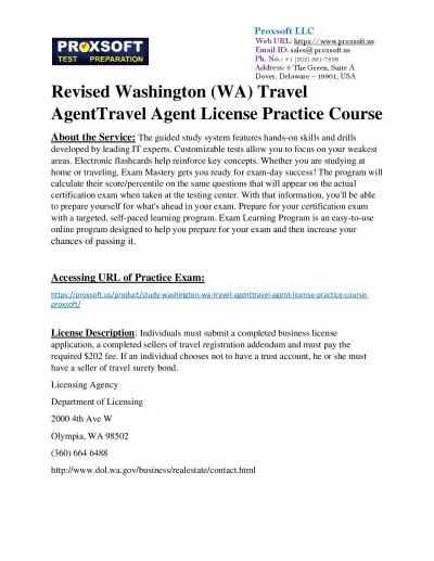 Revised Washington (WA) Travel AgentTravel Agent License Practice Course