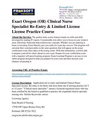 Exact Oregon (OR) Clinical Nurse Specialist Re-Entry & Limited License License Practice Course