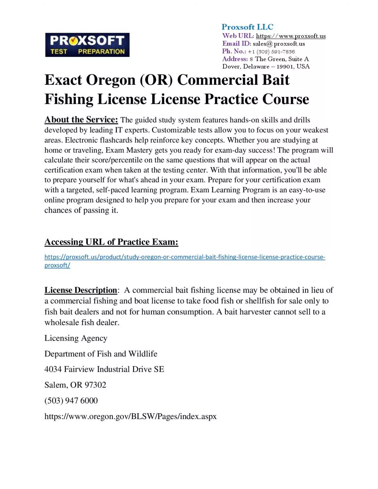 Exact Oregon (OR) Commercial Bait Fishing License License Practice Course
