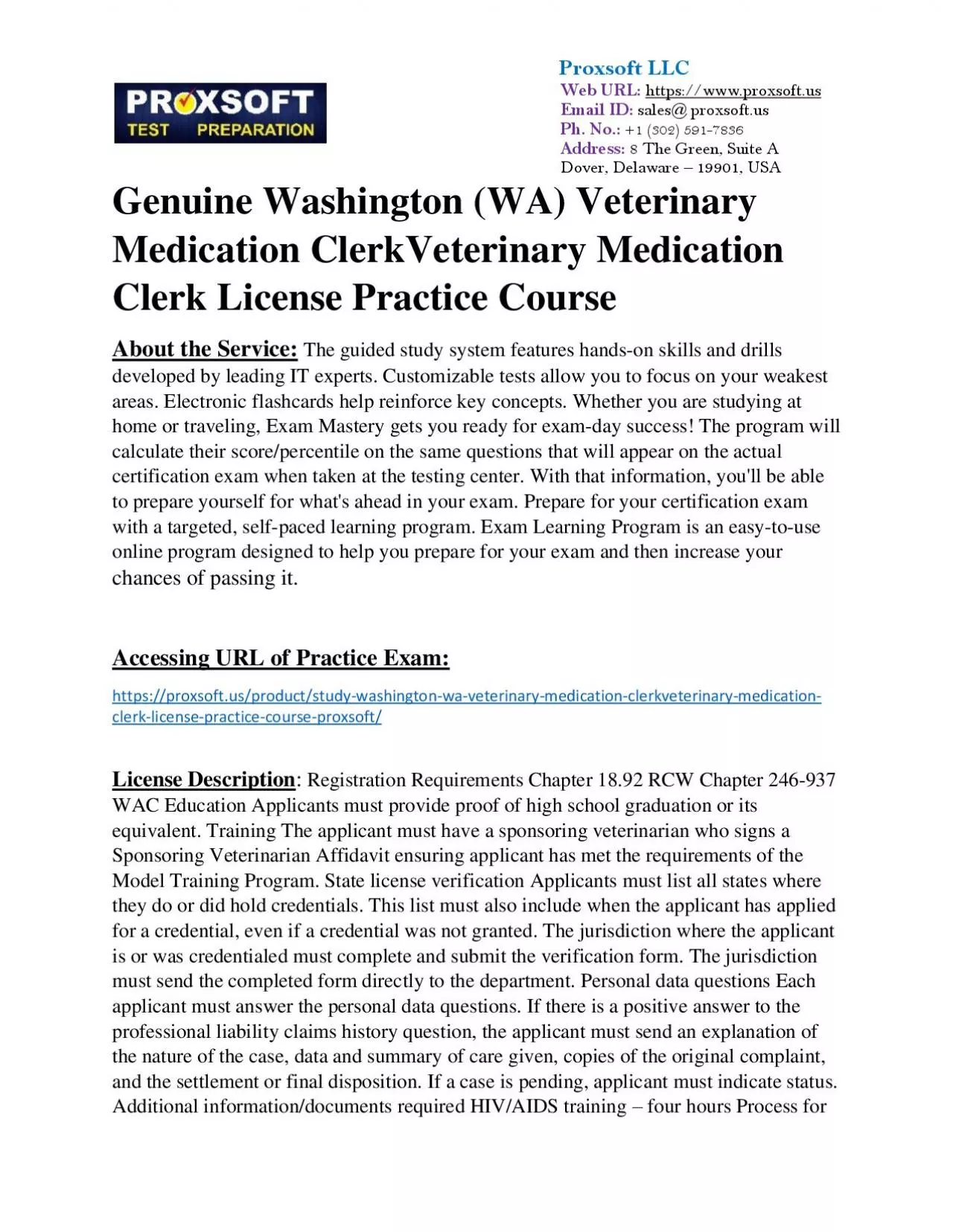 PDF-Genuine Washington (WA) Veterinary Medication ClerkVeterinary Medication Clerk License