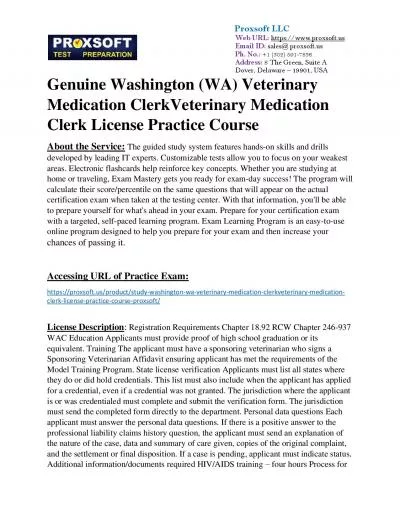 Genuine Washington (WA) Veterinary Medication ClerkVeterinary Medication Clerk License Practice Course