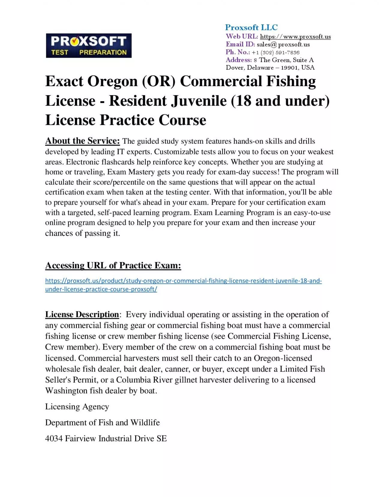 Exact Oregon (OR) Commercial Fishing License - Resident Juvenile (18 and under) License