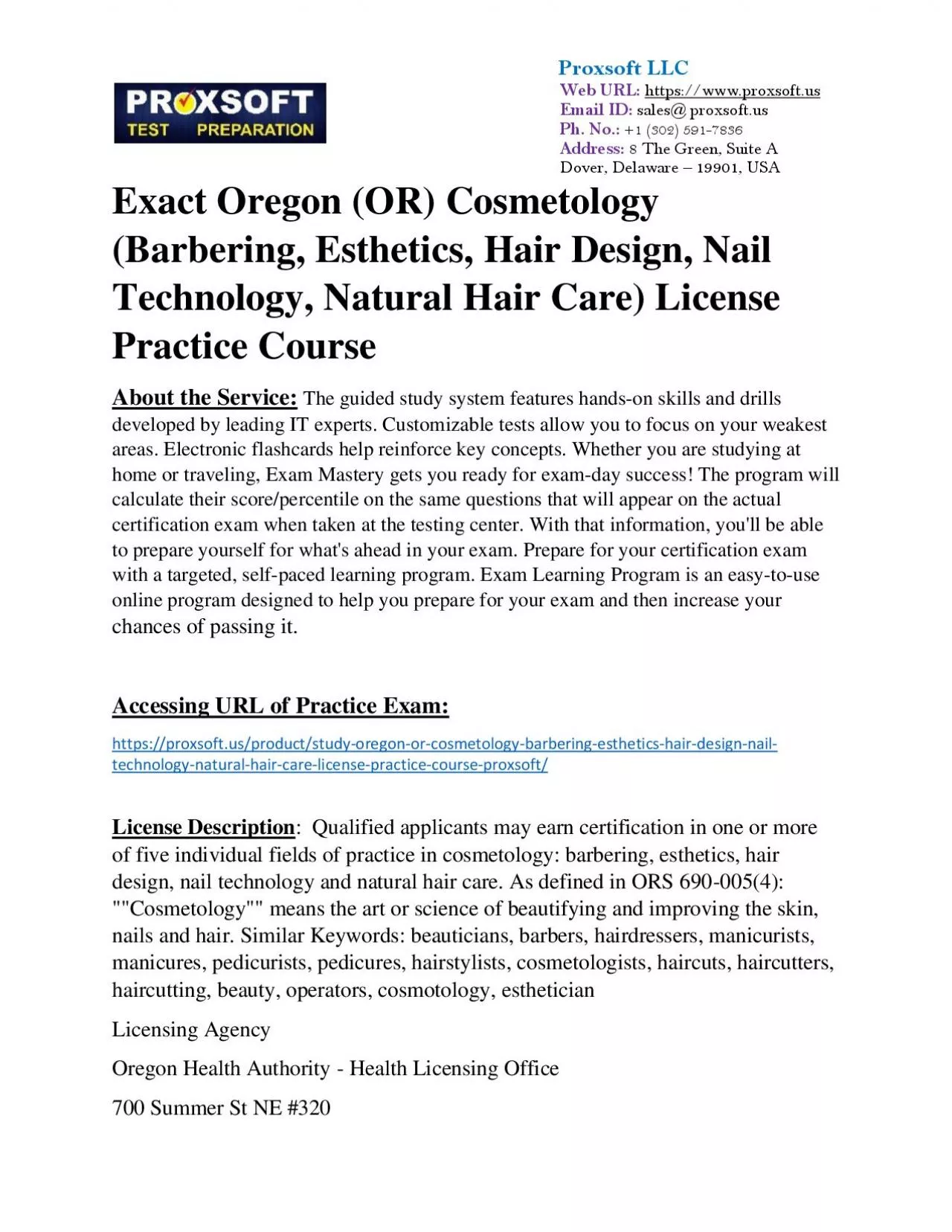 PDF-Exact Oregon (OR) Cosmetology (Barbering, Esthetics, Hair Design, Nail Technology, Natural