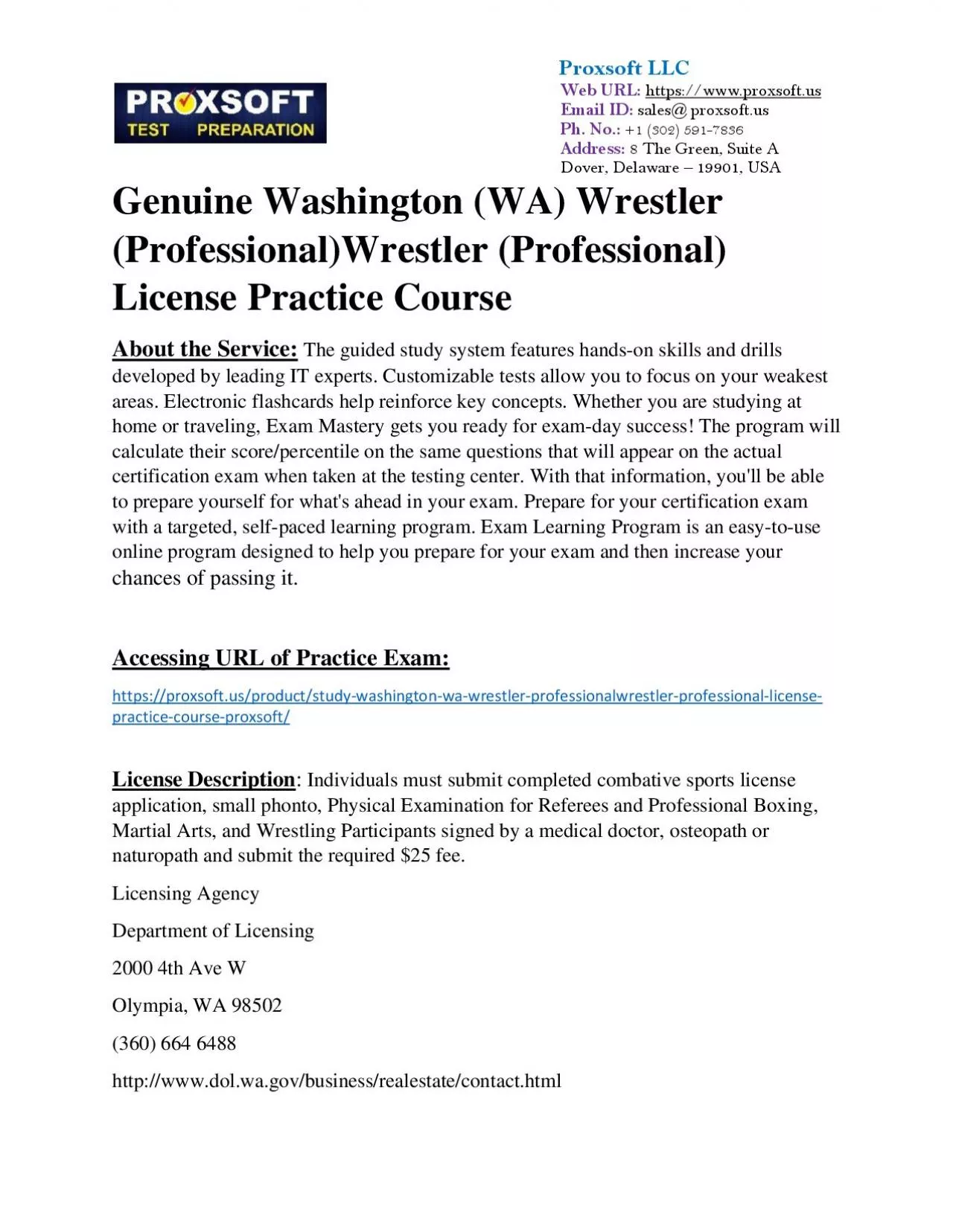 PDF-Genuine Washington (WA) Wrestler (Professional)Wrestler (Professional) License Practice