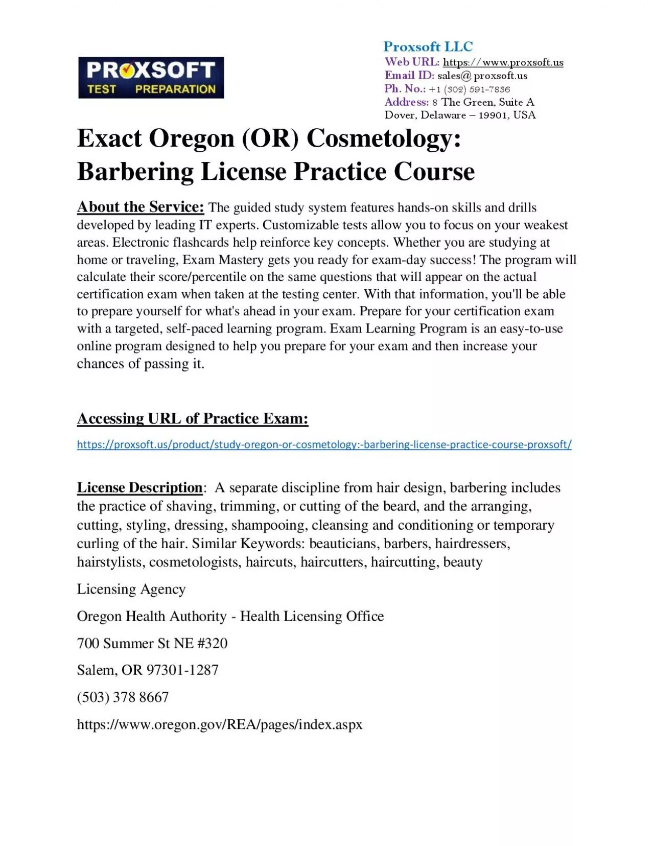 PDF-Exact Oregon (OR) Cosmetology: Barbering License Practice Course