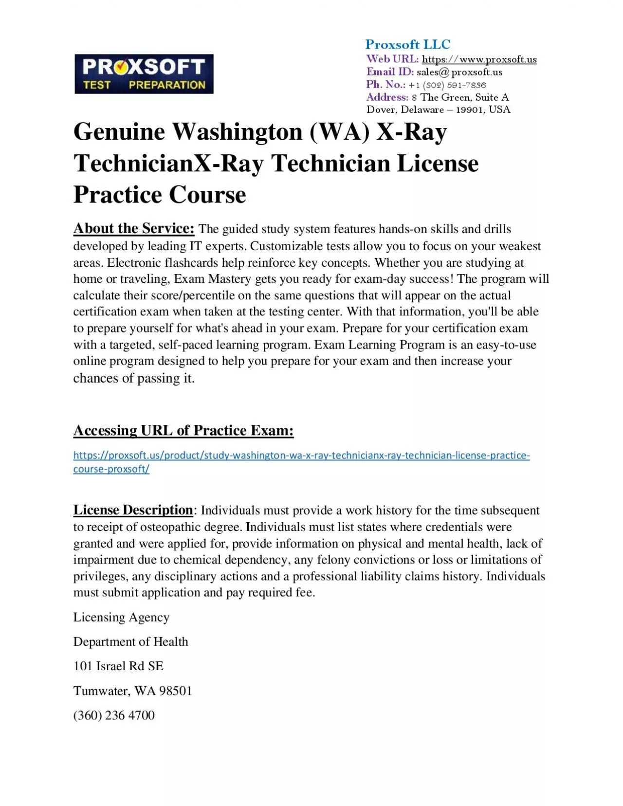 PDF-Genuine Washington (WA) X-Ray TechnicianX-Ray Technician License Practice Course