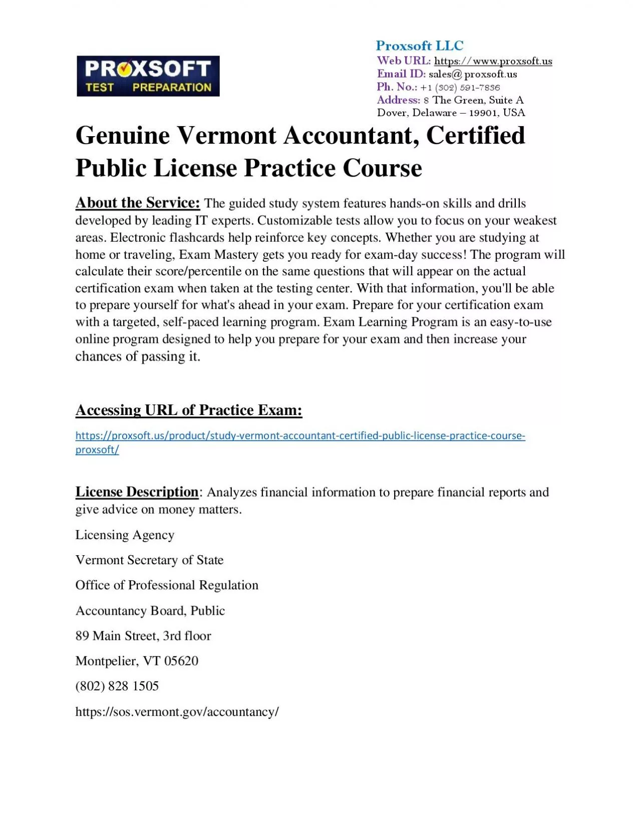 Genuine Vermont Accountant, Certified Public License Practice Course