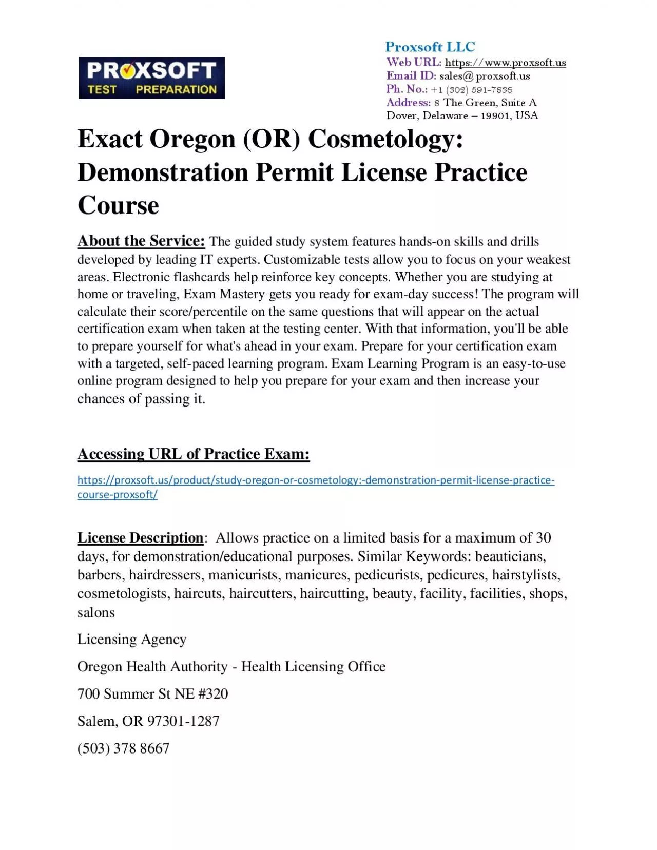 PDF-Exact Oregon (OR) Cosmetology: Demonstration Permit License Practice Course