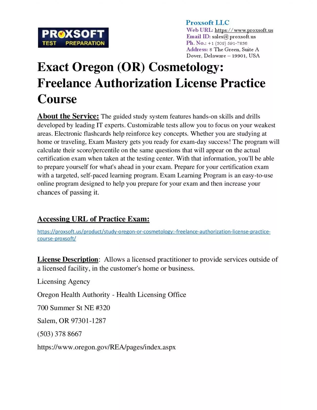 PDF-Exact Oregon (OR) Cosmetology: Freelance Authorization License Practice Course