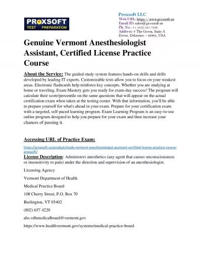 Genuine Vermont Anesthesiologist Assistant, Certified License Practice Course