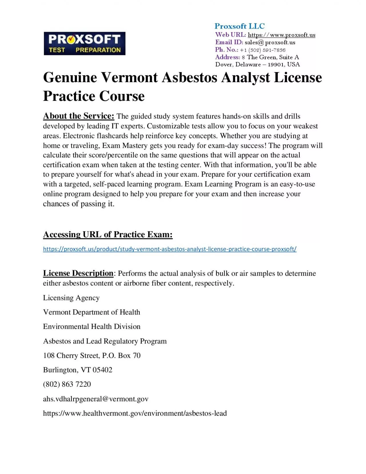 PDF-Genuine Vermont Asbestos Analyst License Practice Course