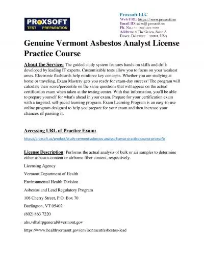 Genuine Vermont Asbestos Analyst License Practice Course