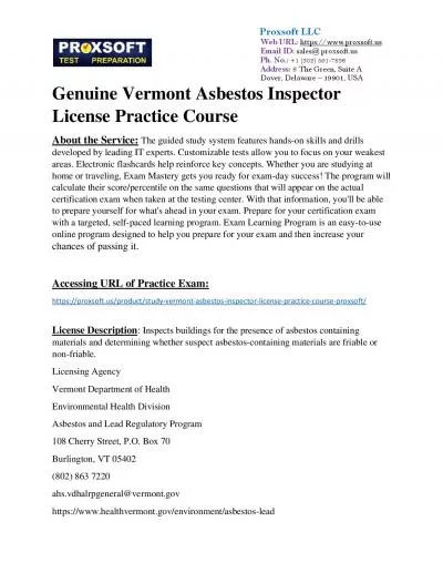 Genuine Vermont Asbestos Inspector License Practice Course