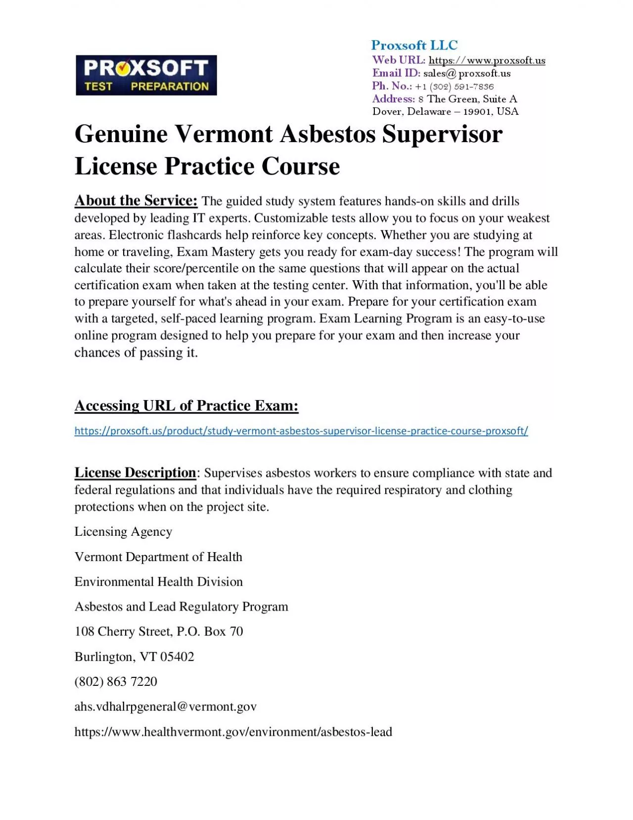 PDF-Genuine Vermont Asbestos Supervisor License Practice Course