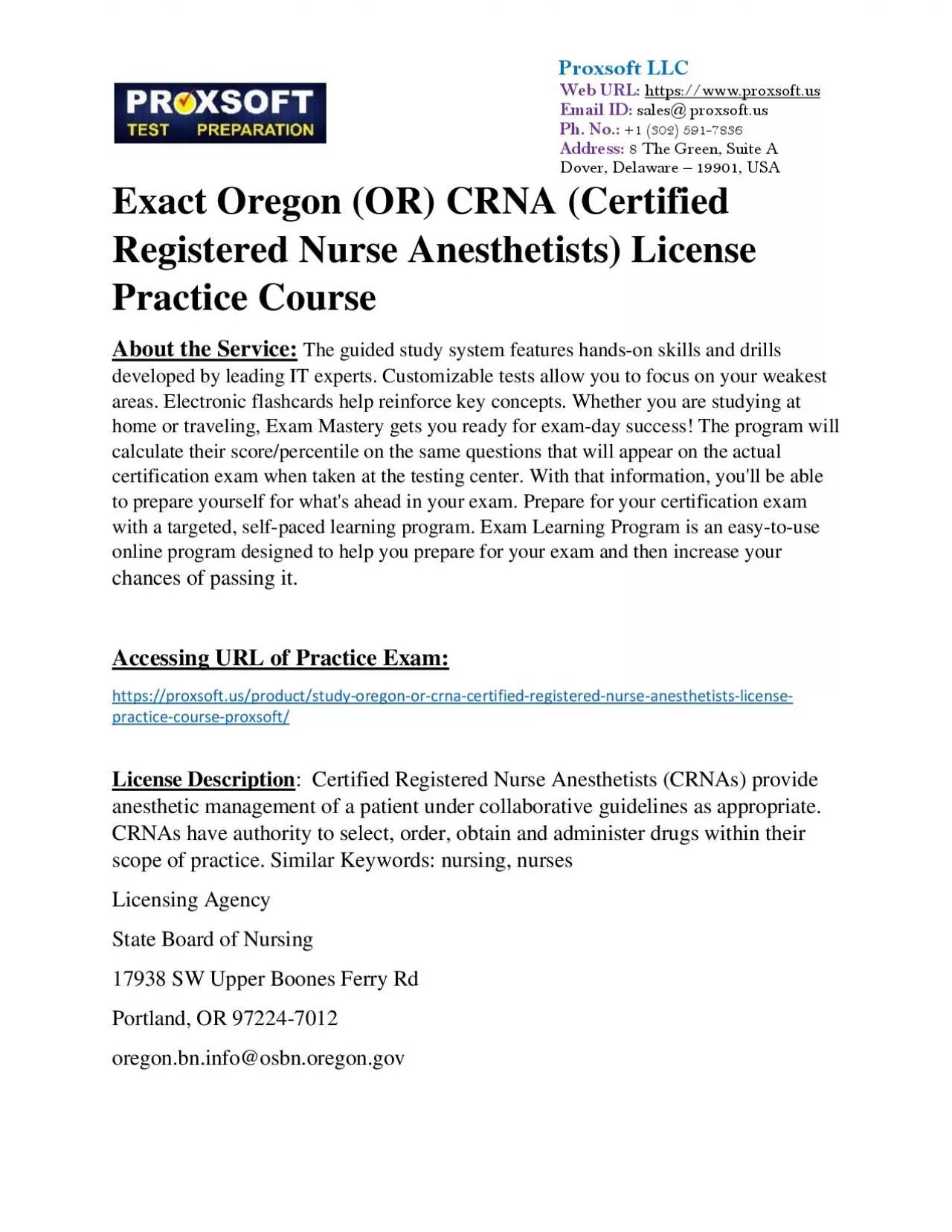 PDF-Exact Oregon (OR) CRNA (Certified Registered Nurse Anesthetists) License Practice Course