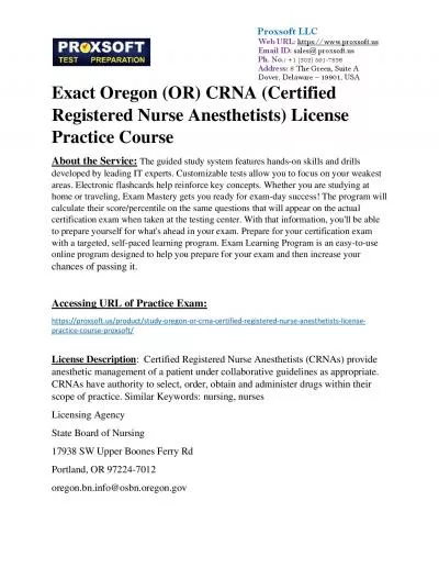 Exact Oregon (OR) CRNA (Certified Registered Nurse Anesthetists) License Practice Course