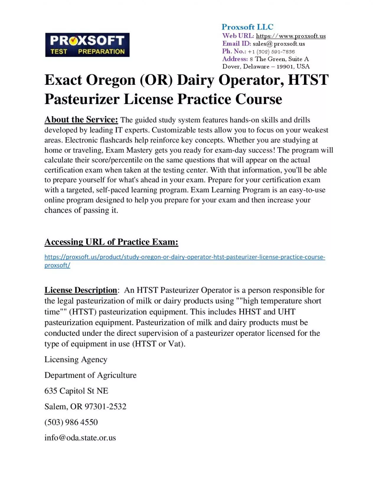 PDF-Exact Oregon (OR) Dairy Operator, HTST Pasteurizer License Practice Course