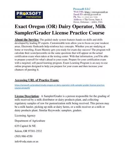 Exact Oregon (OR) Dairy Operator, Milk Sampler/Grader License Practice Course