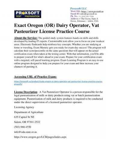 Exact Oregon (OR) Dairy Operator, Vat Pasteurizer License Practice Course