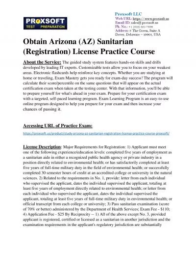 Obtain Arizona (AZ) Sanitarian (Registration) License Practice Course