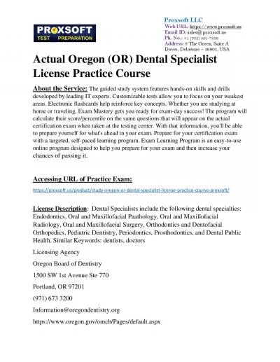 Actual Oregon (OR) Dental Specialist License Practice Course