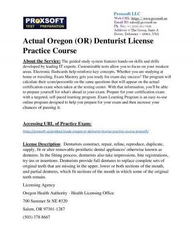 Actual Oregon (OR) Denturist License Practice Course