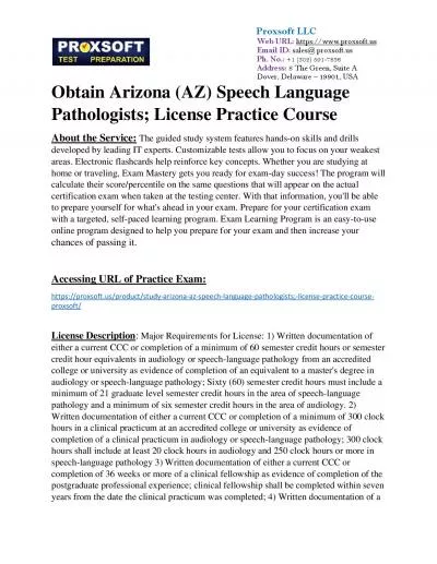 Obtain Arizona (AZ) Speech Language Pathologists; License Practice Course