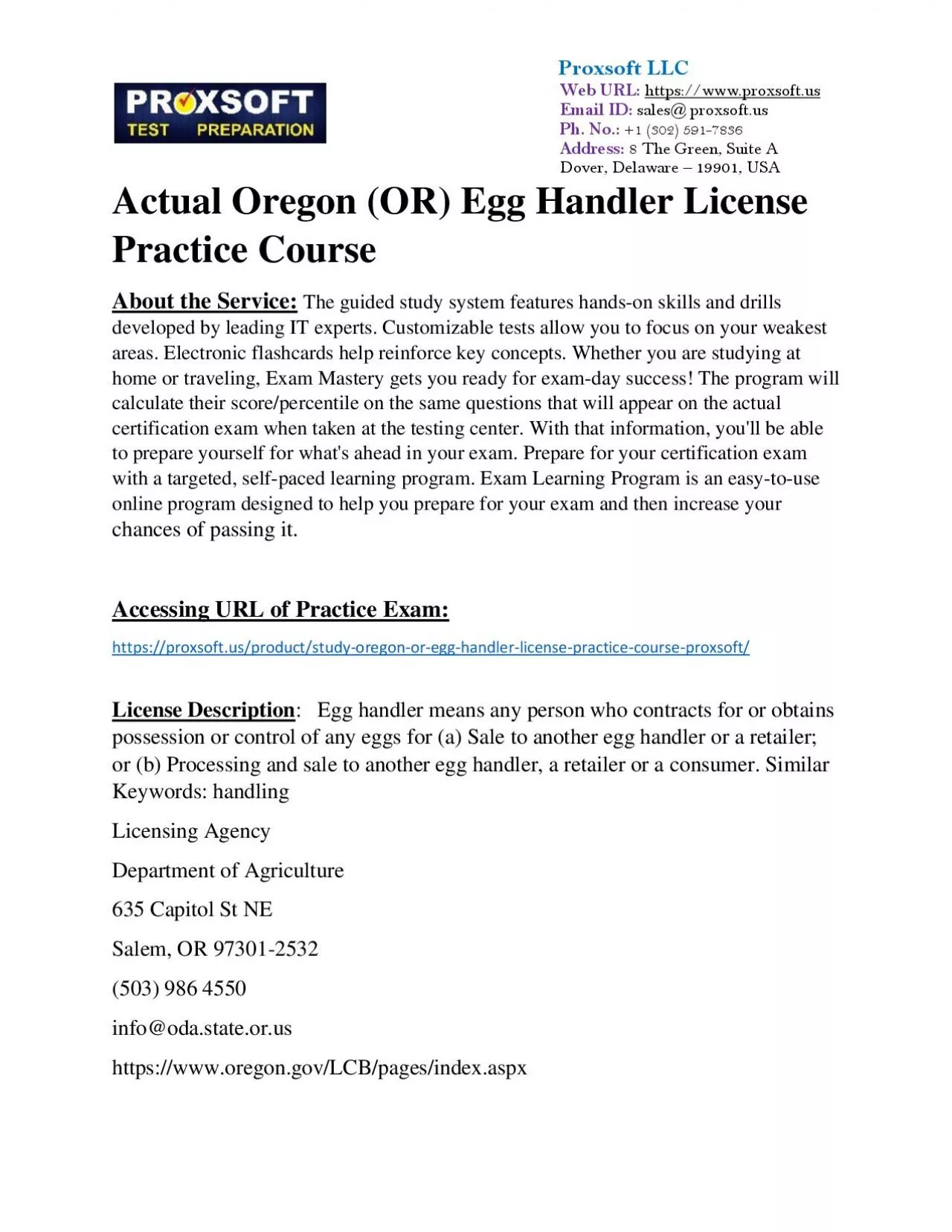 PDF-Actual Oregon (OR) Egg Handler License Practice Course