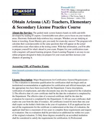 Obtain Arizona (AZ) Teachers, Elementary & Secondary License Practice Course