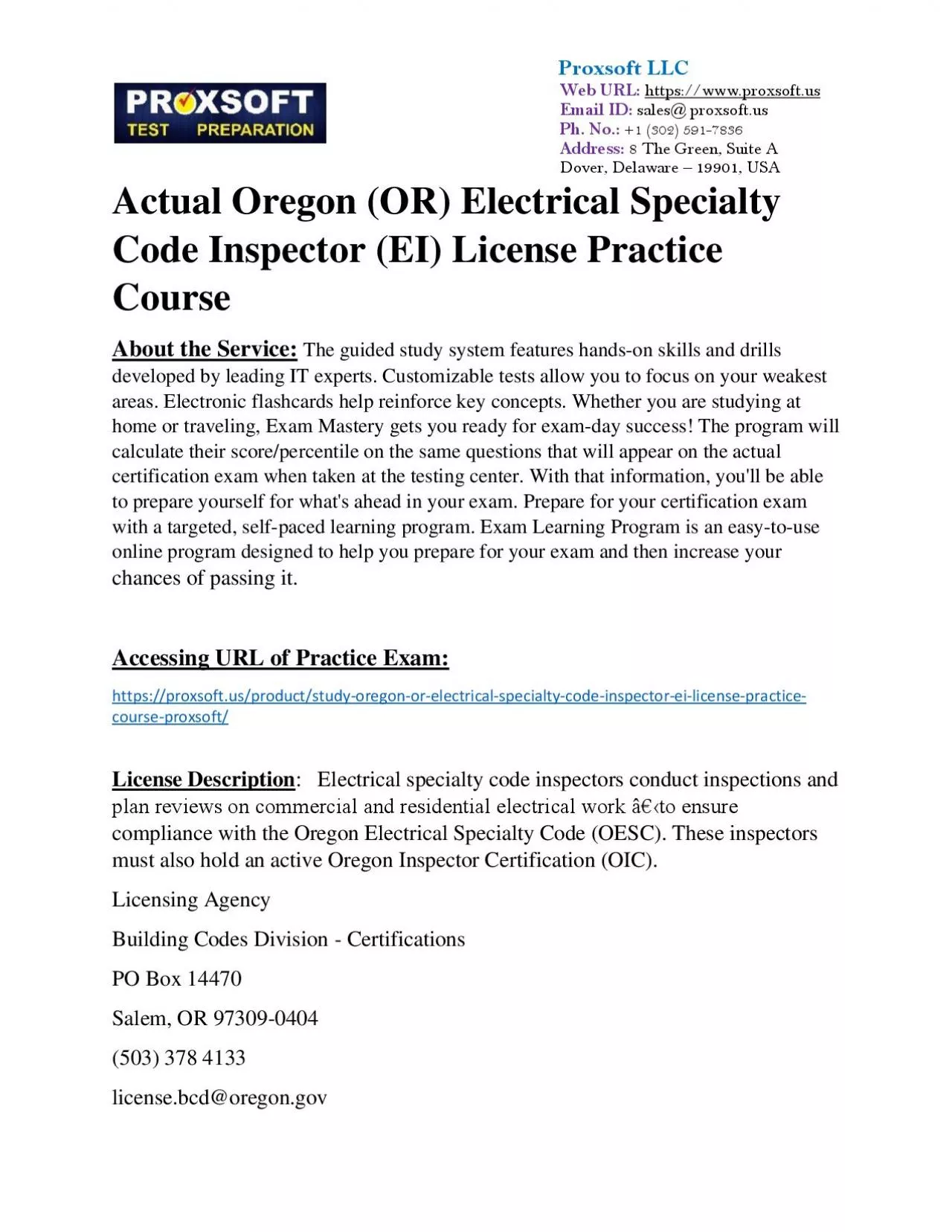 Actual Oregon (OR) Electrical Specialty Code Inspector (EI) License Practice Course