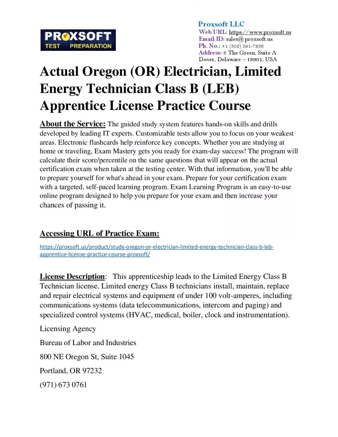 PDF-Actual Oregon (OR) Electrician, Limited Energy Technician Class B (LEB) Apprentice License