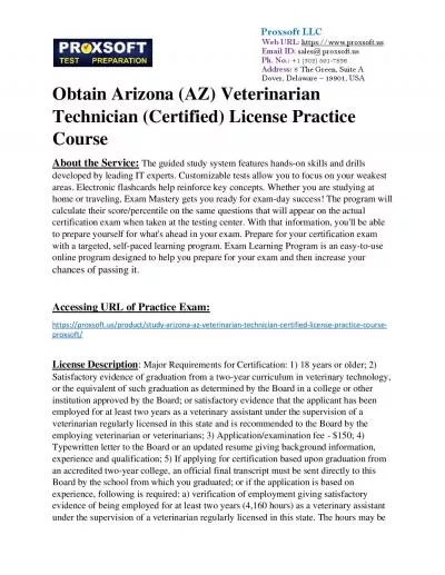 Obtain Arizona (AZ) Veterinarian Technician (Certified) License Practice Course