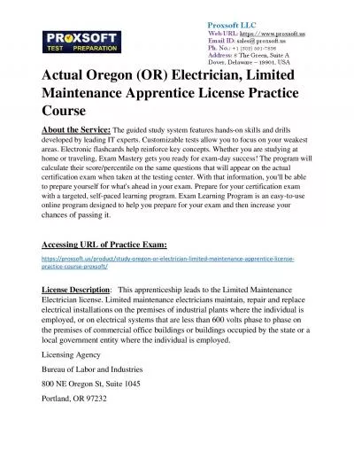 Actual Oregon (OR) Electrician, Limited Maintenance Apprentice License Practice Course